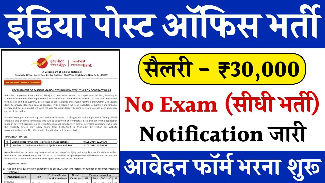 India Post Office Bank Bharti: बिना परीक्षा के मिलेगी पोस्ट ऑफिस में सरकारी नौकरी जल्द करे अपना आवेदन यहाँ से